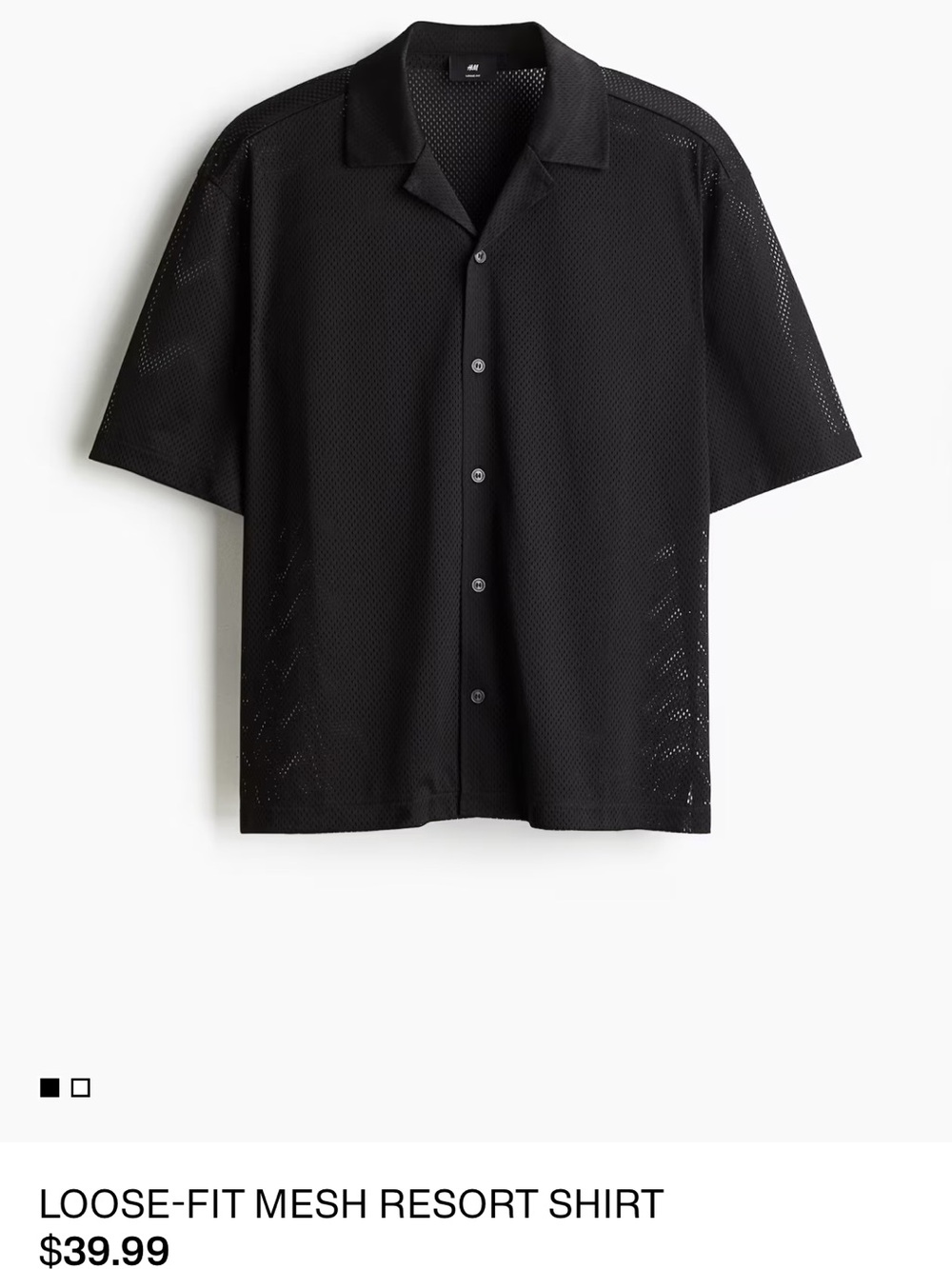 H&M Black Loose-Fit Mesh Resort Shirt